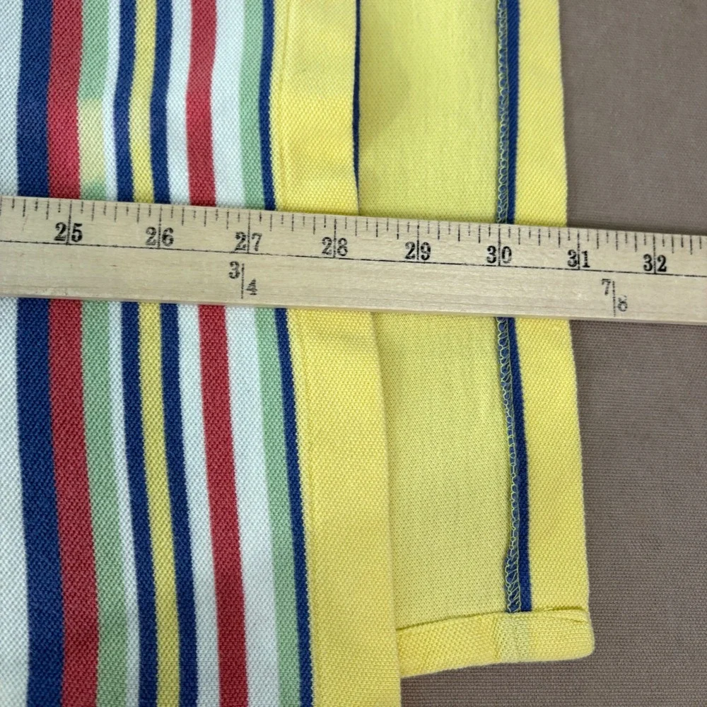 Polo Ralph Lauren Polo Shirt Men Medium Yellow Striped Short Sleeve Pique Cotton